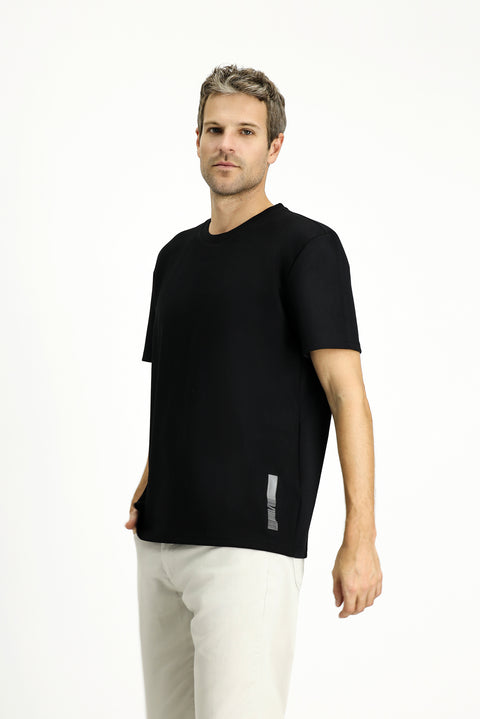 Black Crew Neck Oversize Lycra Printed T-Shirt