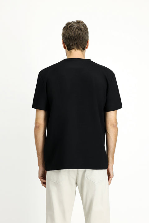 Black Crew Neck Oversize Lycra Printed T-Shirt