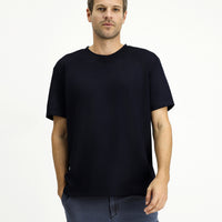 Dark Navy Crew Neck Oversize Lycra Printed T-Shirt