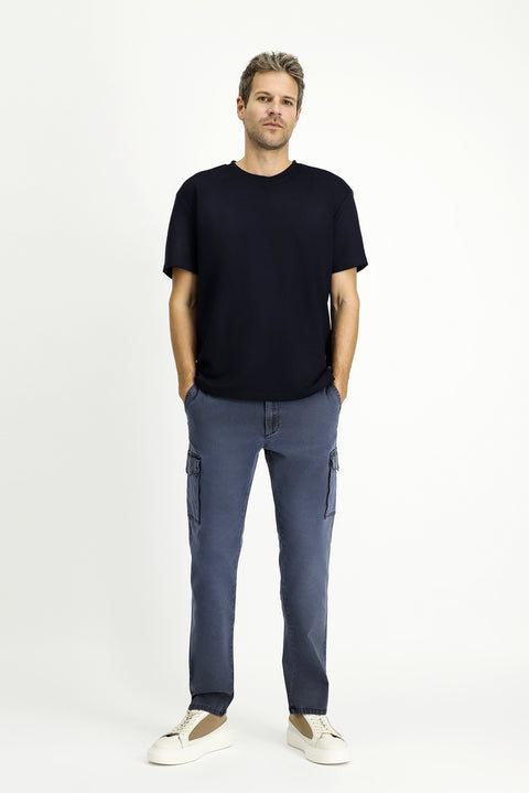 Dark Navy Crew Neck Oversize Lycra Printed T-Shirt