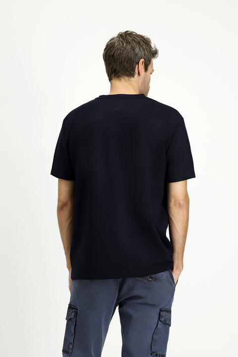 Dark Navy Crew Neck Oversize Lycra Printed T-Shirt