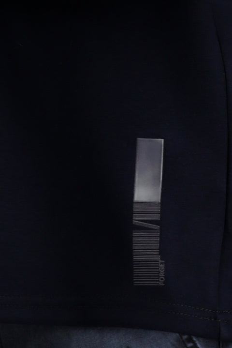 Dark Navy Crew Neck Oversize Lycra Printed T-Shirt