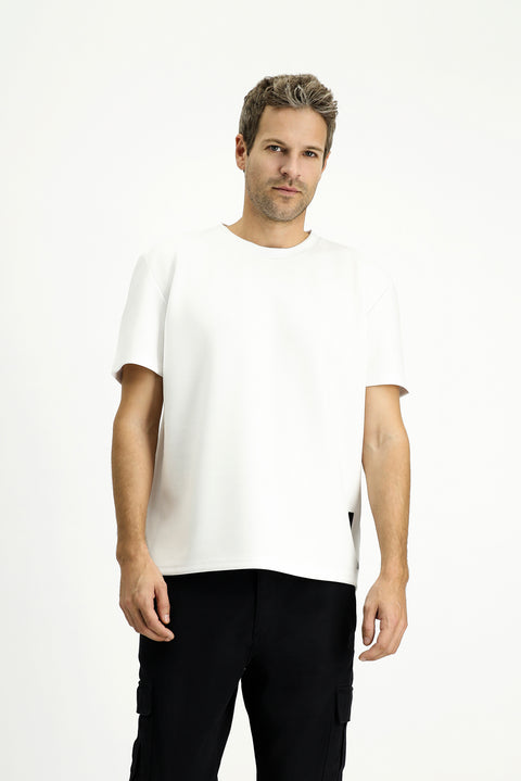 White Crew Neck Oversize Lycra Printed T-Shirt