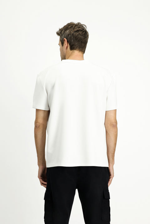 White Crew Neck Oversize Lycra Printed T-Shirt