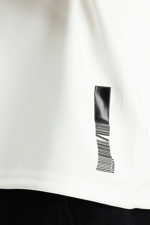 White Crew Neck Oversize Lycra Printed T-Shirt