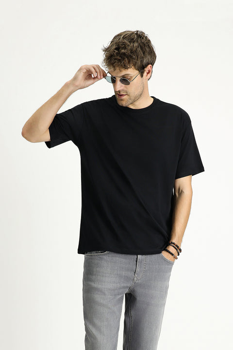 Black Crew Neck Oversize Supreme Cotton T-Shirt