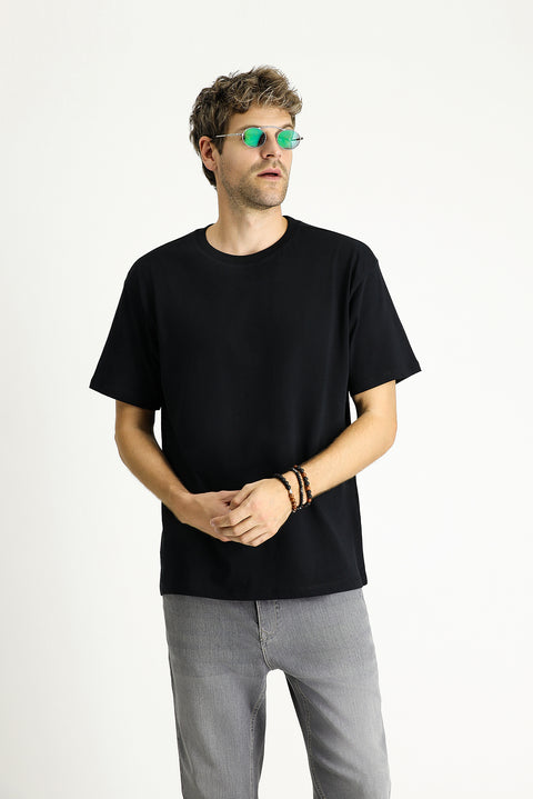 Black Crew Neck Oversize Supreme Cotton T-Shirt