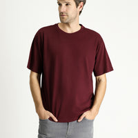 Dark Burgundy Crew Neck Oversize Supreme Cotton T-Shirt