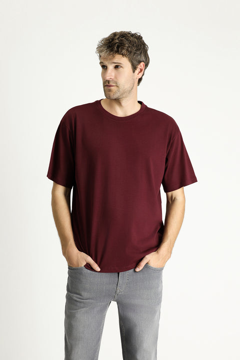 Dark Burgundy Crew Neck Oversize Supreme Cotton T-Shirt