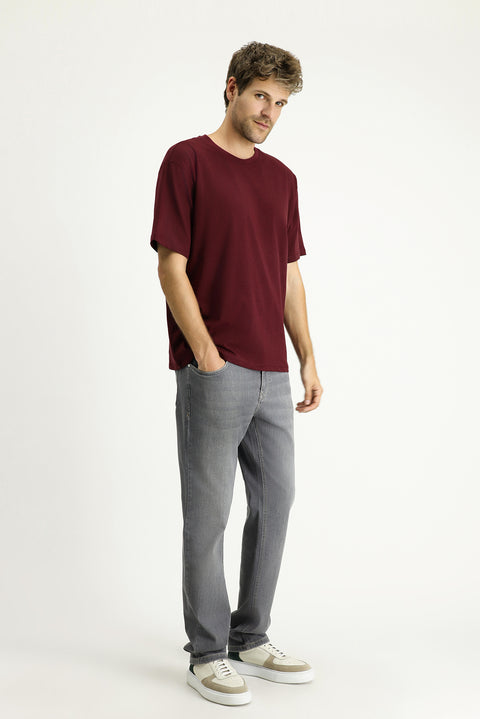 Dark Burgundy Crew Neck Oversize Supreme Cotton T-Shirt
