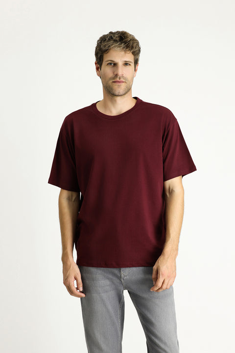 Dark Burgundy Crew Neck Oversize Supreme Cotton T-Shirt