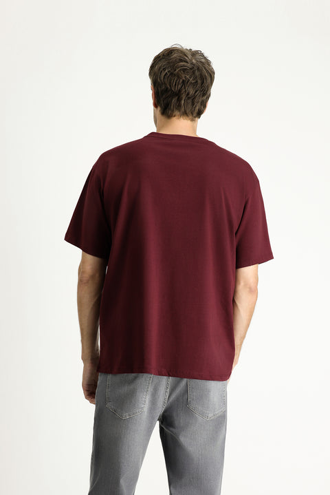 Dark Burgundy Crew Neck Oversize Supreme Cotton T-Shirt