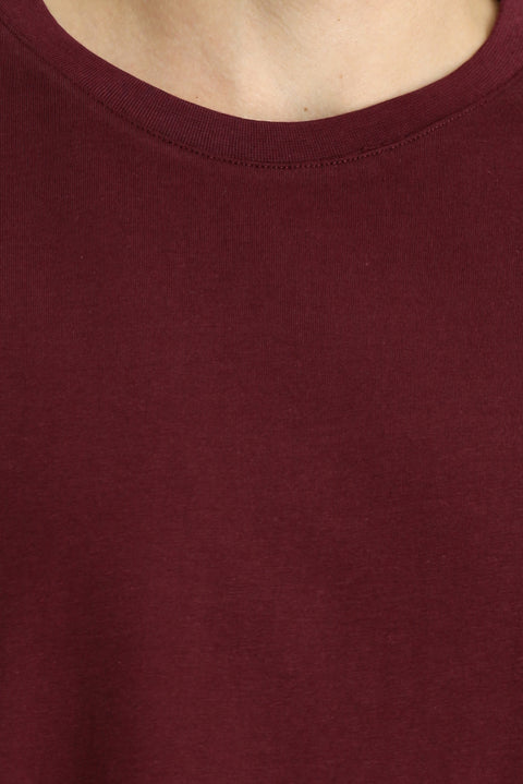 Dark Burgundy Crew Neck Oversize Supreme Cotton T-Shirt
