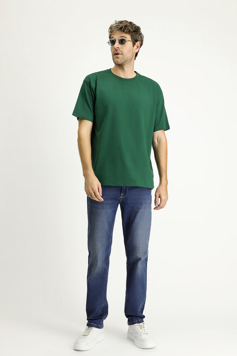 Dark Green Crew Neck Oversize Supreme Cotton T-Shirt