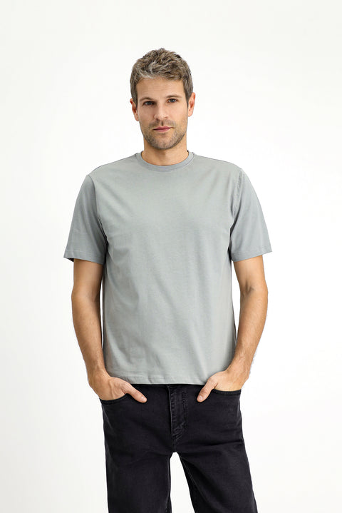 Light Grey Melange Crew Neck Regular Fit 100% Cotton T-shirt