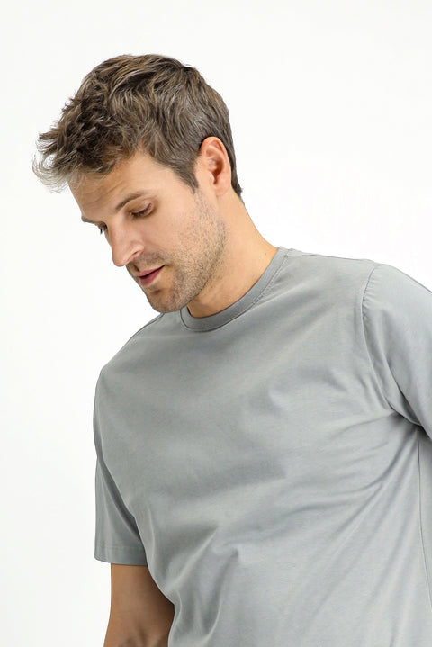 Light Grey Melange Crew Neck Regular Fit 100% Cotton T-shirt