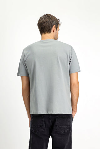  Açık Gri Melanj Bisiklet Yaka Regular Fit %100 Pamuk Tişört