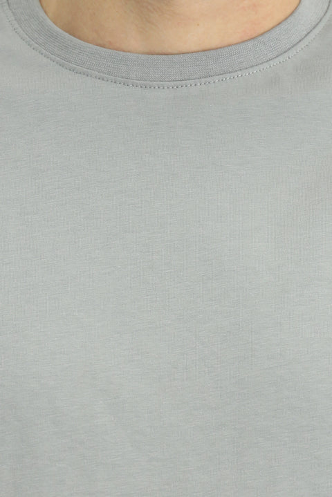 Light Grey Melange Crew Neck Regular Fit 100% Cotton T-shirt