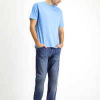 Blue Crew Neck Regular Fit 100% Cotton T-shirt
