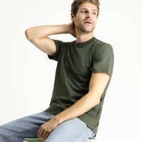 Medium Khaki Crew Neck Regular Fit 100% Cotton T-shirt