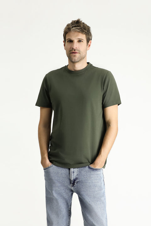 Medium Khaki Crew Neck Regular Fit 100% Cotton T-shirt