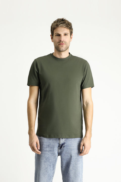 Medium Khaki Crew Neck Regular Fit 100% Cotton T-shirt
