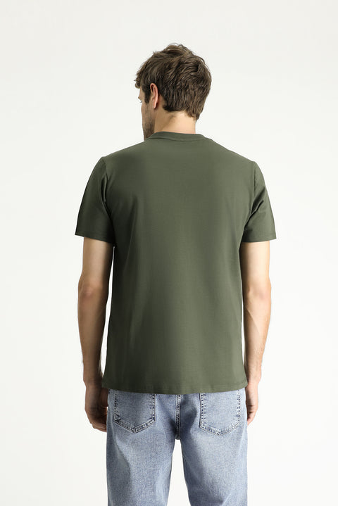 Medium Khaki Crew Neck Regular Fit 100% Cotton T-shirt