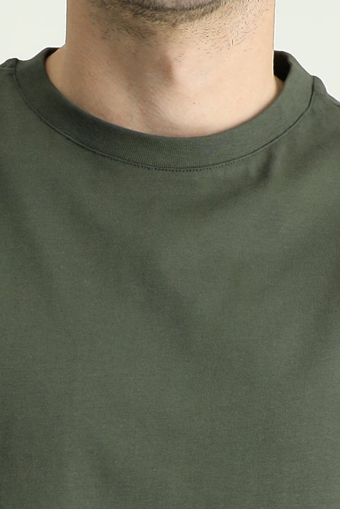 Medium Khaki Crew Neck Regular Fit 100% Cotton T-shirt