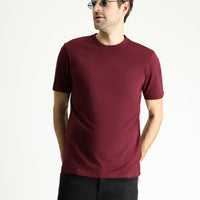 Dark Burgundy Crew Neck Regular Fit 100% Cotton T-shirt