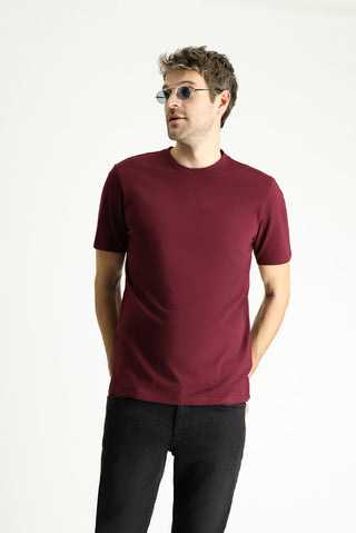  Koyu Bordo Bisiklet Yaka Regular Fit %100 Pamuk Tişört