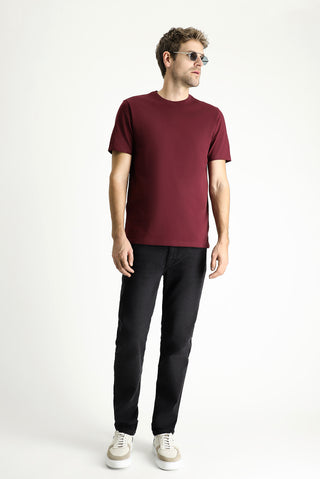  Koyu Bordo Bisiklet Yaka Regular Fit %100 Pamuk Tişört