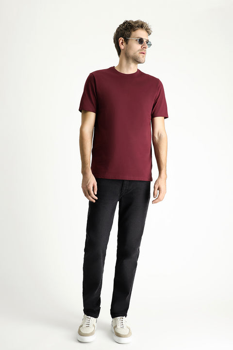 Dark Burgundy Crew Neck Regular Fit 100% Cotton T-shirt