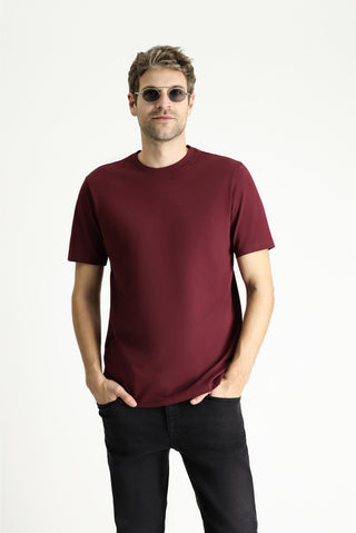  Koyu Bordo Bisiklet Yaka Regular Fit %100 Pamuk Tişört