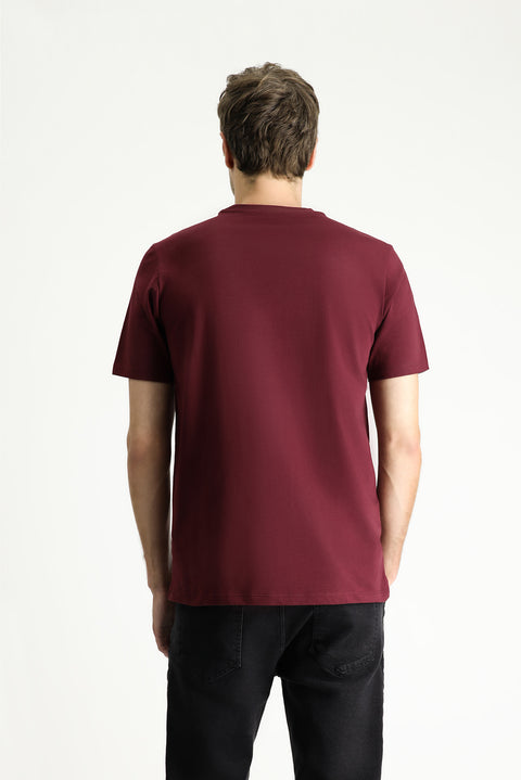 Dark Burgundy Crew Neck Regular Fit 100% Cotton T-shirt