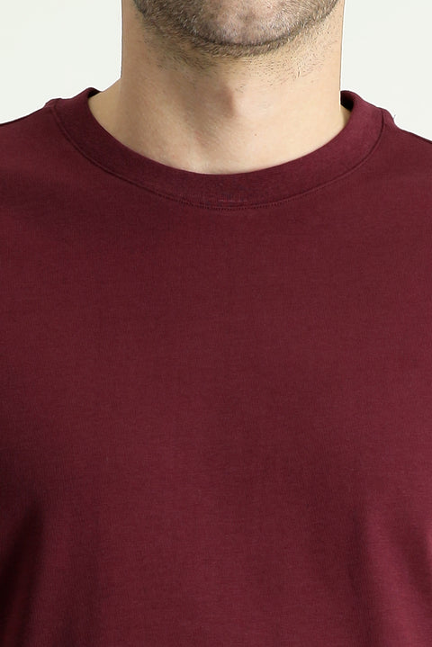 Dark Burgundy Crew Neck Regular Fit 100% Cotton T-shirt