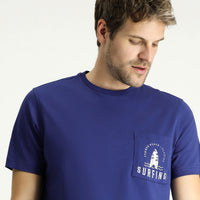 Indigo Crew Neck Regular Fit Printed Supreme Cotton T-shirt