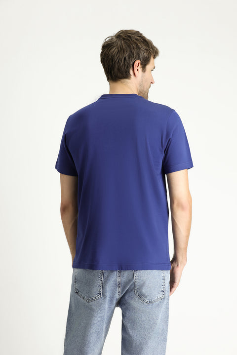 Indigo Crew Neck Regular Fit Printed Supreme Cotton T-shirt