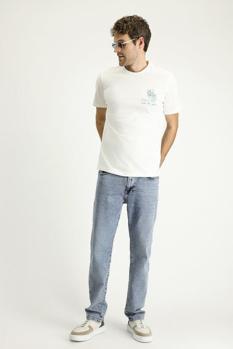 Off-white crew neck regular fit printed supreme cotton t-shirt