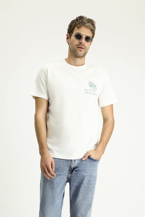 Off-white crew neck regular fit printed supreme cotton t-shirt