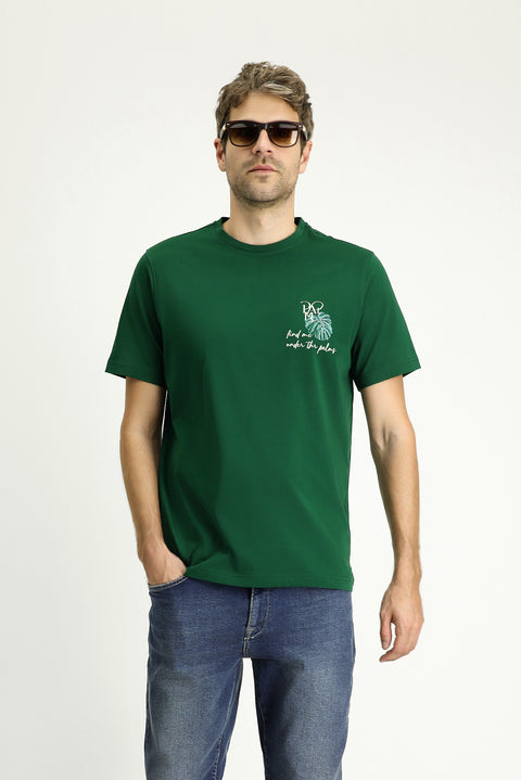 Dark Green Crew Neck Regular Fit Printed Supreme Cotton T-Shirt