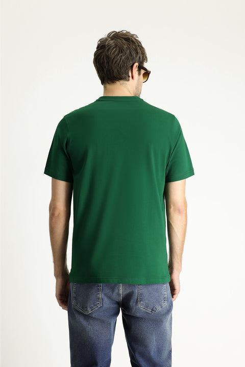 Dark Green Crew Neck Regular Fit Printed Supreme Cotton T-Shirt