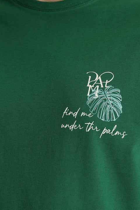 Dark Green Crew Neck Regular Fit Printed Supreme Cotton T-Shirt