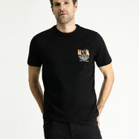 Black Crew Neck Regular Fit Printed Supreme Cotton T-shirt