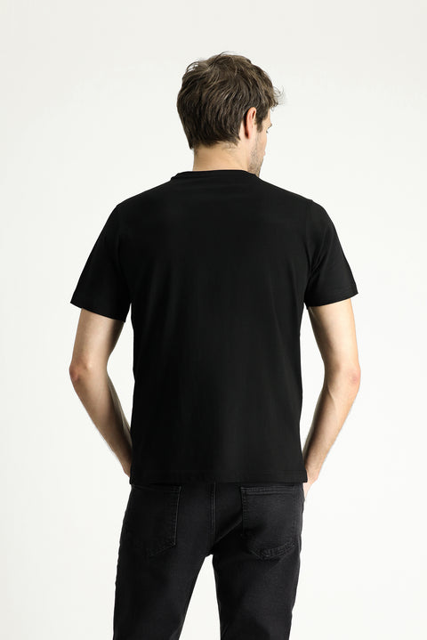 Black Crew Neck Regular Fit Printed Supreme Cotton T-shirt