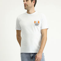 White Crew Neck Regular Fit Printed Supreme Cotton T-shirt