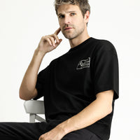 Black Crew Neck Oversize Printed Supreme Cotton T-Shirt