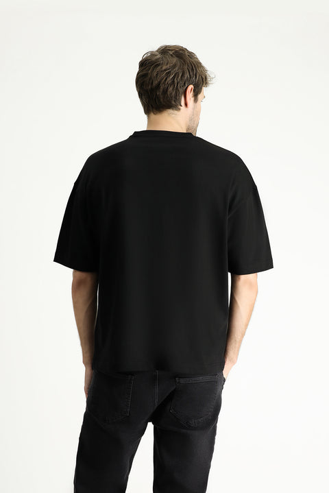 Black Crew Neck Oversize Printed Supreme Cotton T-Shirt