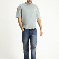 Medium Grey Crew Neck Oversize Printed Supreme Cotton T-Shirt