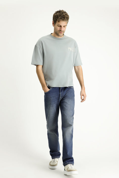 Medium Grey Crew Neck Oversize Printed Supreme Cotton T-Shirt