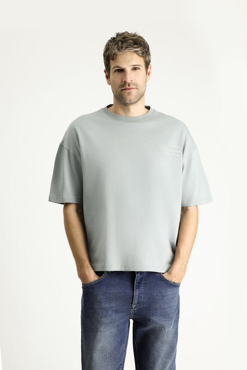 Medium Grey Crew Neck Oversize Printed Supreme Cotton T-Shirt